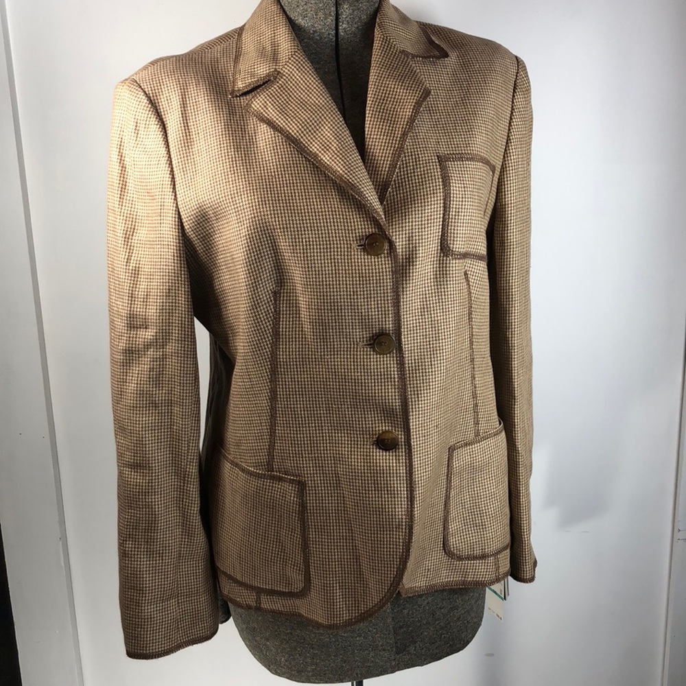NWT 100% Linen Anne Klein Blazer houndstooth